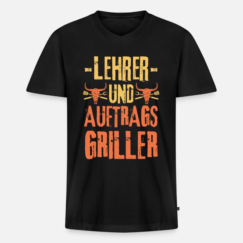 Lehrer und Grillen - Männer Premium Bio T-Shirt mit V-Ausschnitt - Schwarz