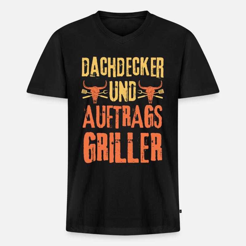 Dachdecker und Grillen - Männer Premium Bio T-Shirt mit V-Ausschnitt - Schwarz