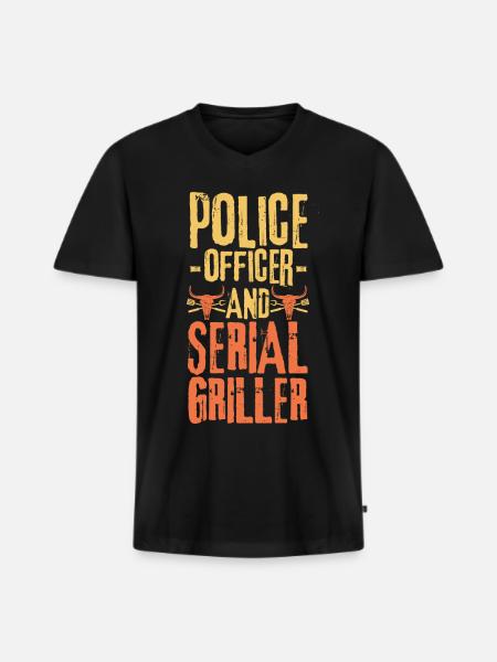 Policier et Serial Griller - T-shirt encolure en V Premium bio Homme - noir