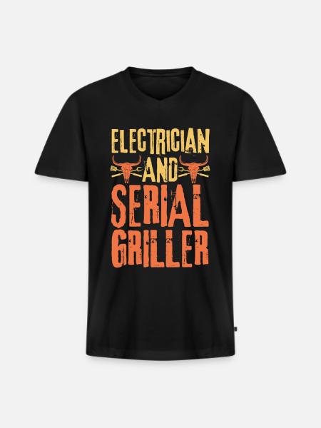 Electrician and Serial Griller - Men's Premium Organic T-shirt with V-neck - black