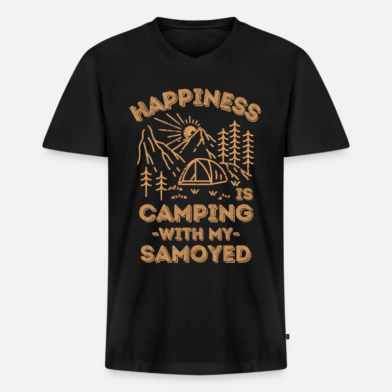 Camping mit Samojeden - Männer Premium Bio T-Shirt mit V-Ausschnitt - Schwarz