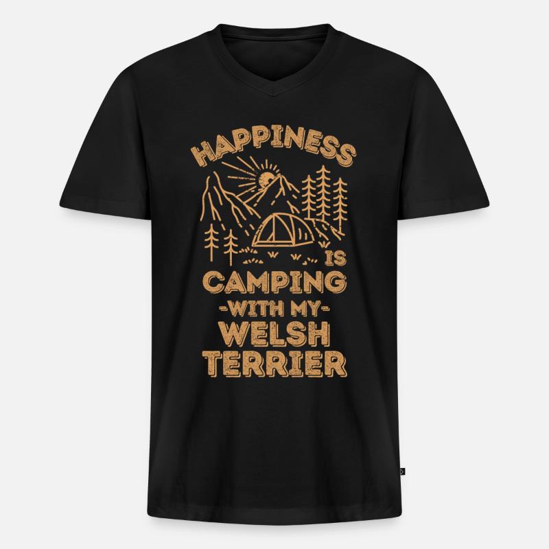 Camping mit Welsh-Terrier - Männer Premium Bio T-Shirt mit V-Ausschnitt - Schwarz