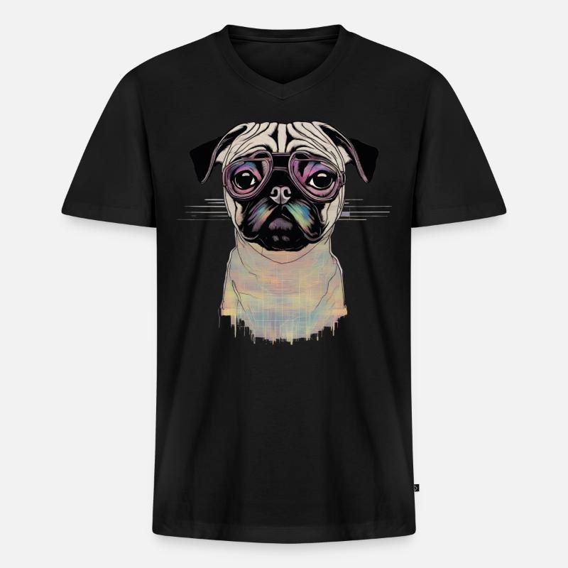 Mops - Männer Premium Bio T-Shirt mit V-Ausschnitt - Schwarz