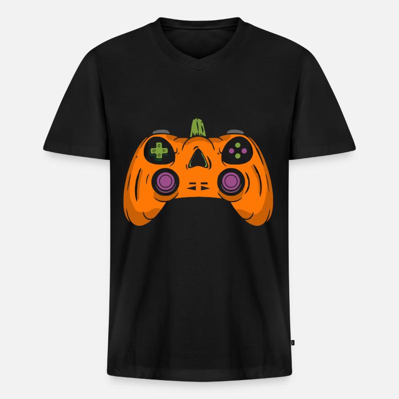 Halloween Pumpkin Gaming Controller - Männer Premium Bio T-Shirt mit V-Ausschnitt - Schwarz