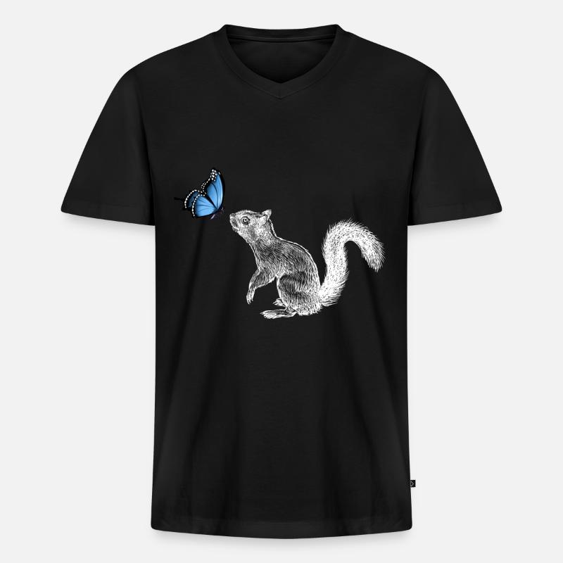Eichhörnchen mit Schmetterling - Männer Premium Bio T-Shirt mit V-Ausschnitt - Schwarz