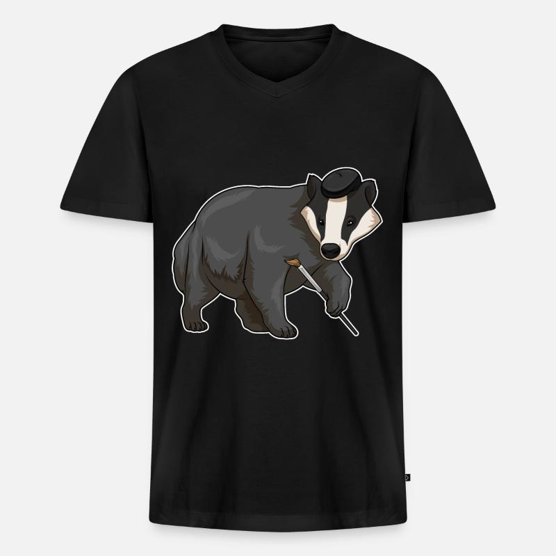 Honigdachs Malen Pinsel - Männer Premium Bio T-Shirt mit V-Ausschnitt - Schwarz