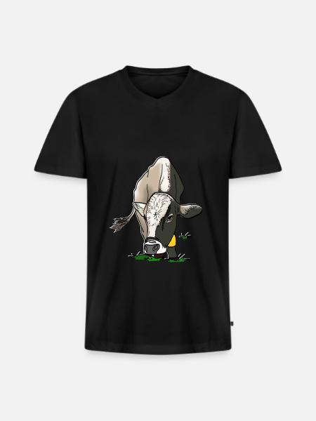 weidende Kuh - Männer Premium Bio T-Shirt mit V-Ausschnitt - Schwarz