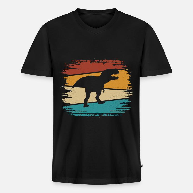 T-Rex - Männer Premium Bio T-Shirt mit V-Ausschnitt - Schwarz