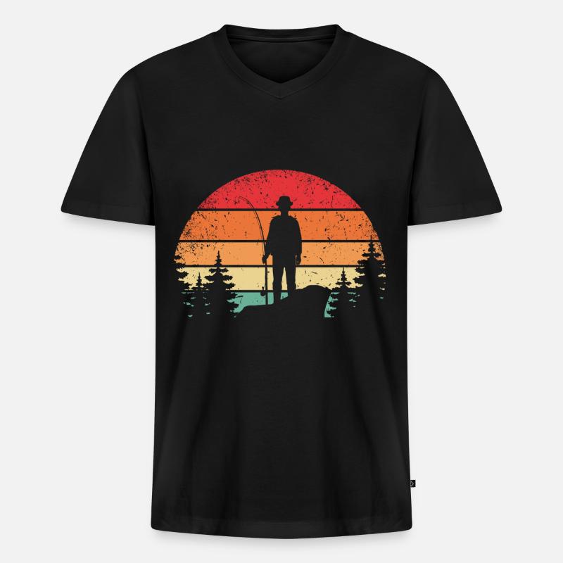 Retro Angler - Männer Premium Bio T-Shirt mit V-Ausschnitt - Schwarz