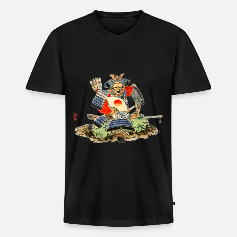 Samurai von Kōno Bairei - Männer Premium Bio T-Shirt mit V-Ausschnitt - Schwarz