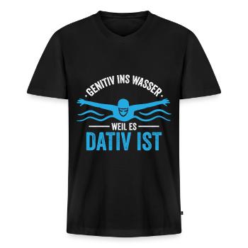 Genitiv ins Wasser - Männer Premium Bio T-Shirt mit V-Ausschnitt - Schwarz - Vorne - Nico (187cm)