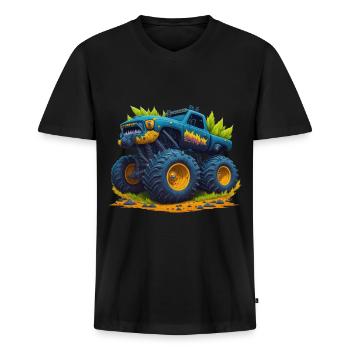Monster truck - T-shirt encolure en V Premium bio Homme - noir - Devant - Nico (187cm)