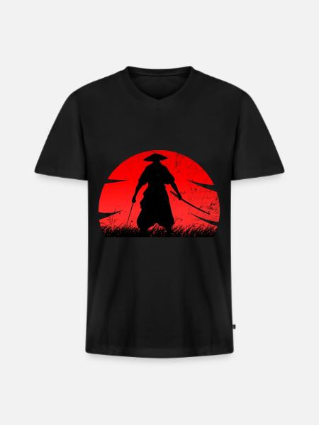 Samouraï Ronin - T-shirt encolure en V Premium bio Homme - noir