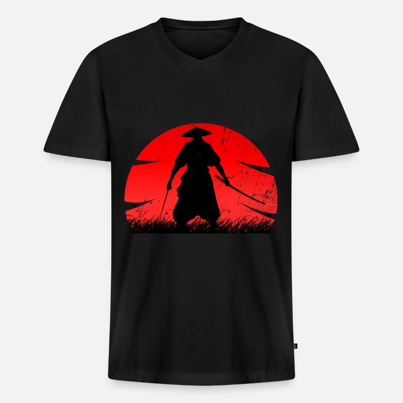 Samurai Ronin - Männer Premium Bio T-Shirt mit V-Ausschnitt - Schwarz