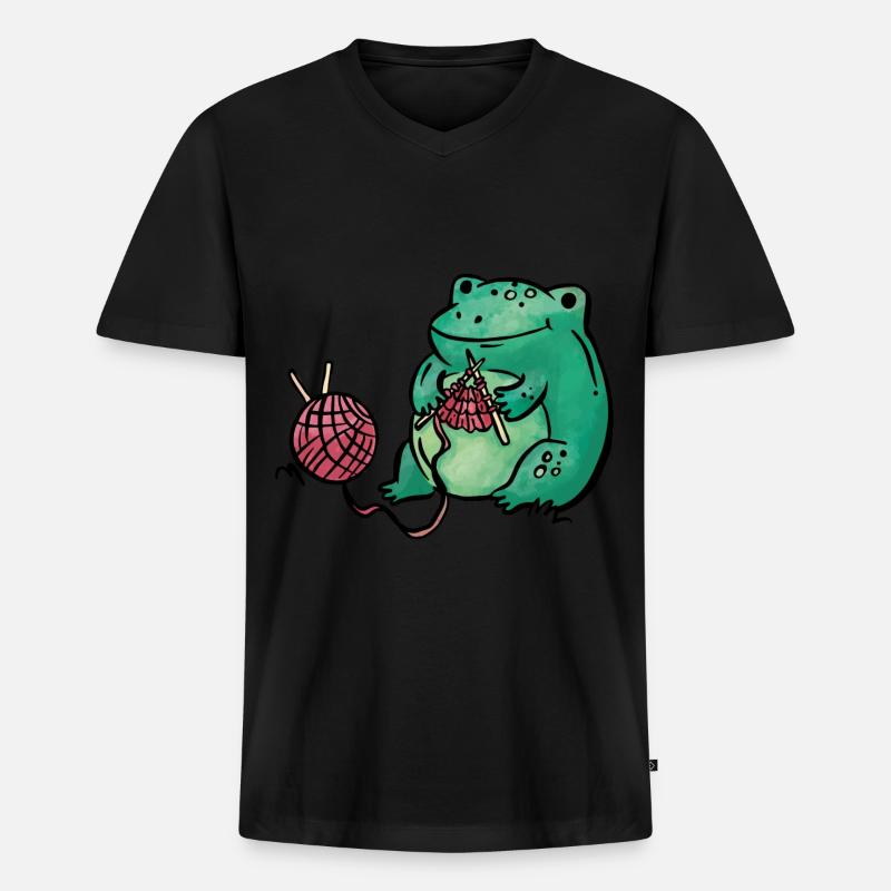 Frosch Stricken Handarbeit - Männer Premium Bio T-Shirt mit V-Ausschnitt - Schwarz