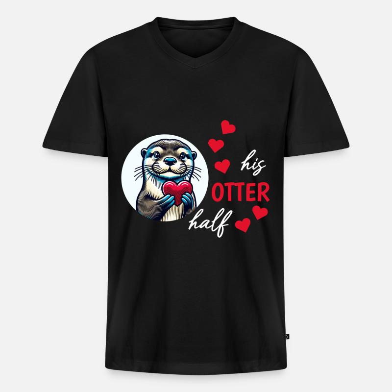 Otter half liebe geschenk - Männer Premium Bio T-Shirt mit V-Ausschnitt - Schwarz