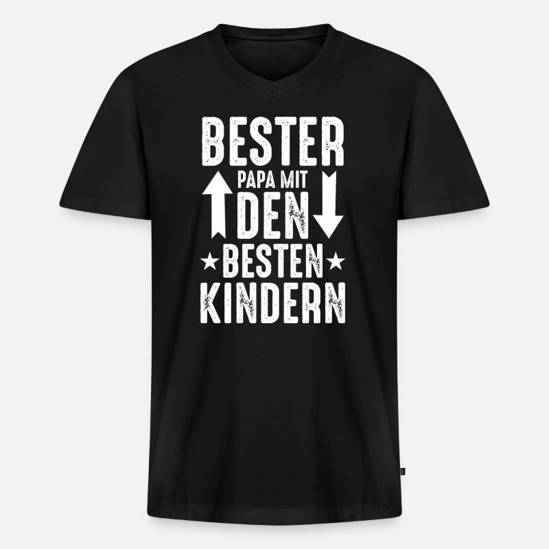 bester Papa besten Kindern - Männer Premium Bio T-Shirt mit V-Ausschnitt - Schwarz