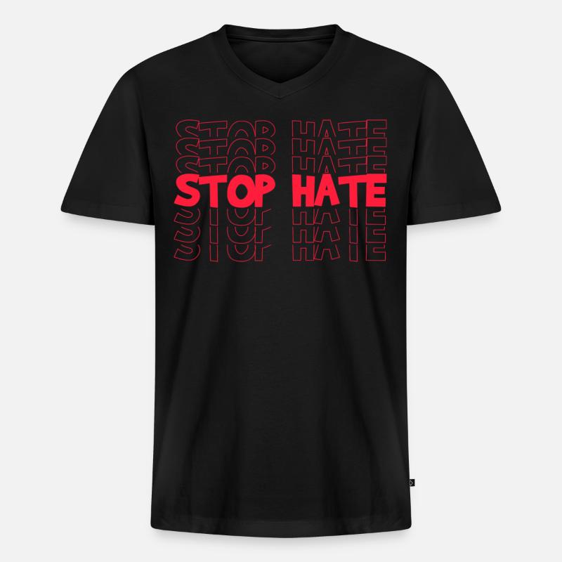 STOP HATE - Männer Premium Bio T-Shirt mit V-Ausschnitt - Schwarz