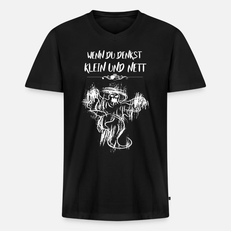 Klein und nett Geist - Männer Premium Bio T-Shirt mit V-Ausschnitt - Schwarz