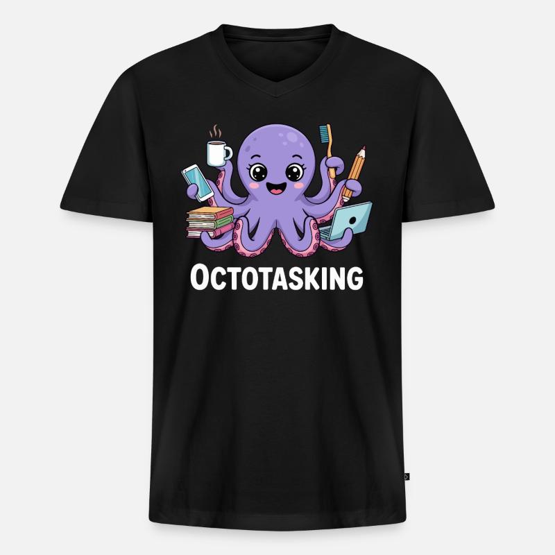 Octotasking Krake im Multitasking Modus - Männer Premium Bio T-Shirt mit V-Ausschnitt - Schwarz