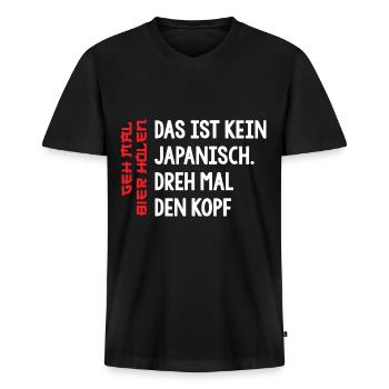 Das ist kein japanisch dreh mal den Kopf Bier - Männer Premium Bio T-Shirt mit V-Ausschnitt - Schwarz - Vorne - Nico (187cm)