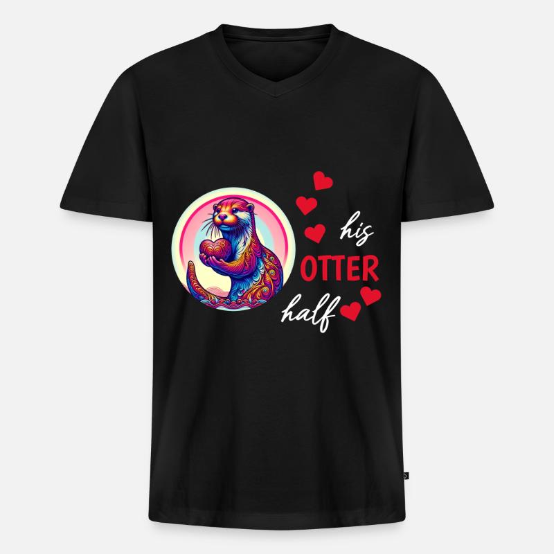 Otter half liebe geschenk - Männer Premium Bio T-Shirt mit V-Ausschnitt - Schwarz