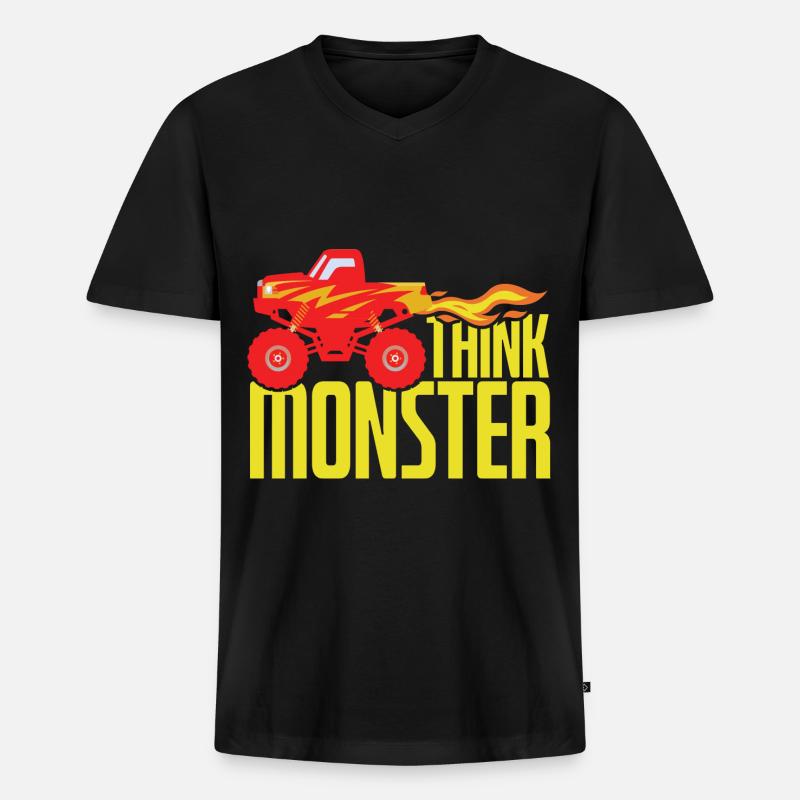 Think Monster - Männer Premium Bio T-Shirt mit V-Ausschnitt - Schwarz