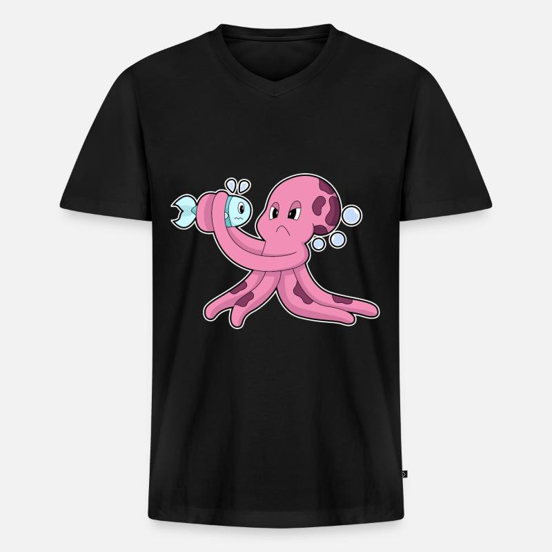 Krake Fisch - Männer Premium Bio T-Shirt mit V-Ausschnitt - Schwarz
