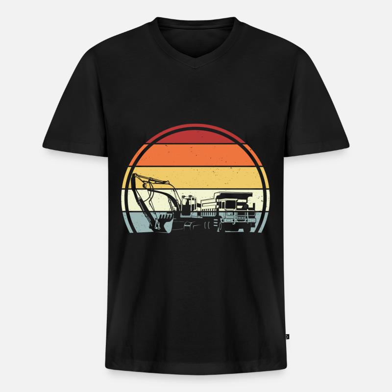 Bagger Baustelle - Männer Premium Bio T-Shirt mit V-Ausschnitt - Schwarz