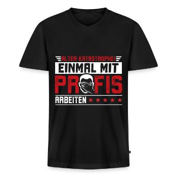 Einmal mit Profis arbeiten Job Handwerk - Männer Premium Bio T-Shirt mit V-Ausschnitt - Schwarz - Vorne - Nico (187cm)
