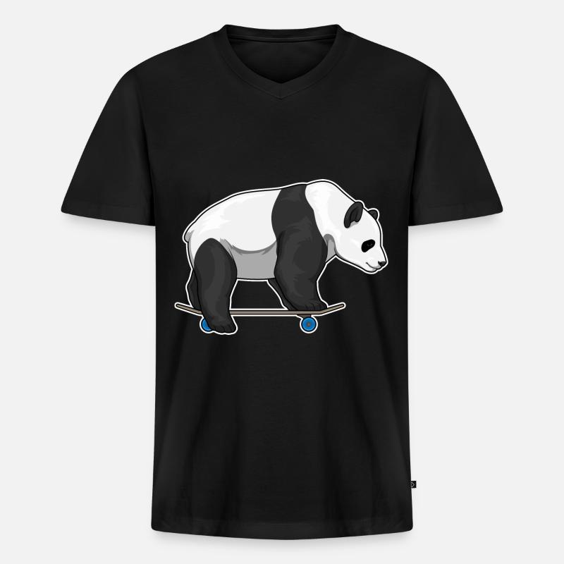 Panda Skater Skateboard - Männer Premium Bio T-Shirt mit V-Ausschnitt - Schwarz
