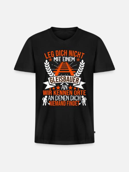 Gleisbauer Gleisbauarbeiter Schienenarbeiter - Männer Premium Bio T-Shirt mit V-Ausschnitt - Schwarz