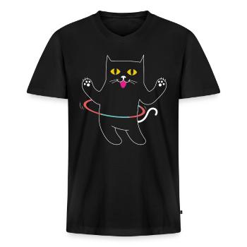 DANCING CAT, LUSTIGE KATZE, TANZENDE/WITZIGE KATZE - Männer Premium Bio T-Shirt mit V-Ausschnitt - Schwarz - Vorne - Nico (187cm)
