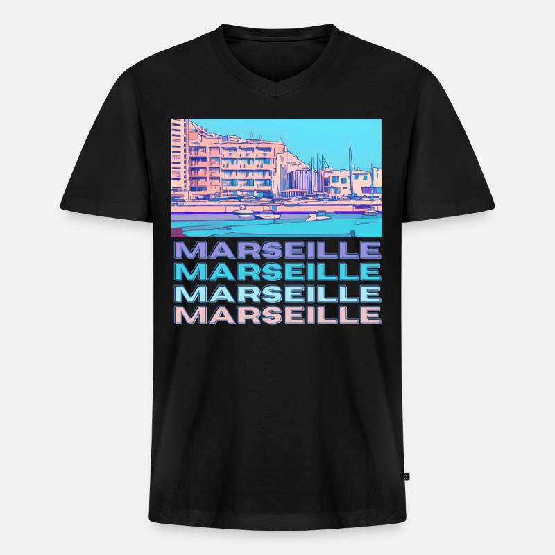 Marseille - Männer Premium Bio T-Shirt mit V-Ausschnitt - Schwarz