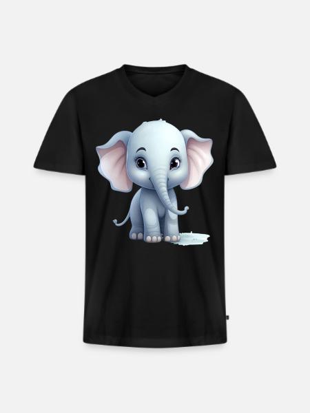 Bébé éléphant mignon - T-shirt encolure en V Premium bio Homme - noir