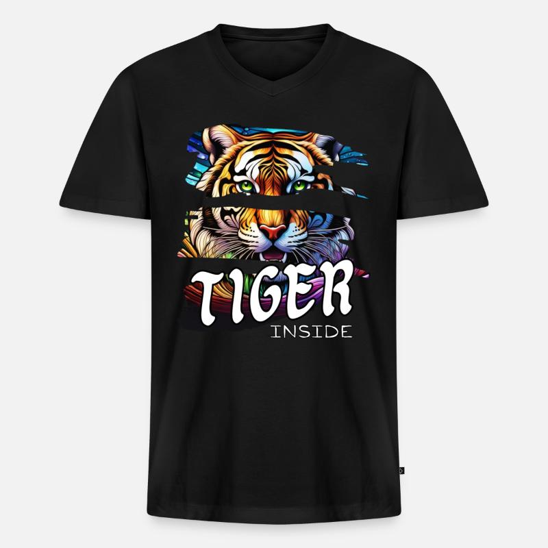 Tiger drinnen. - Männer Premium Bio T-Shirt mit V-Ausschnitt - Schwarz