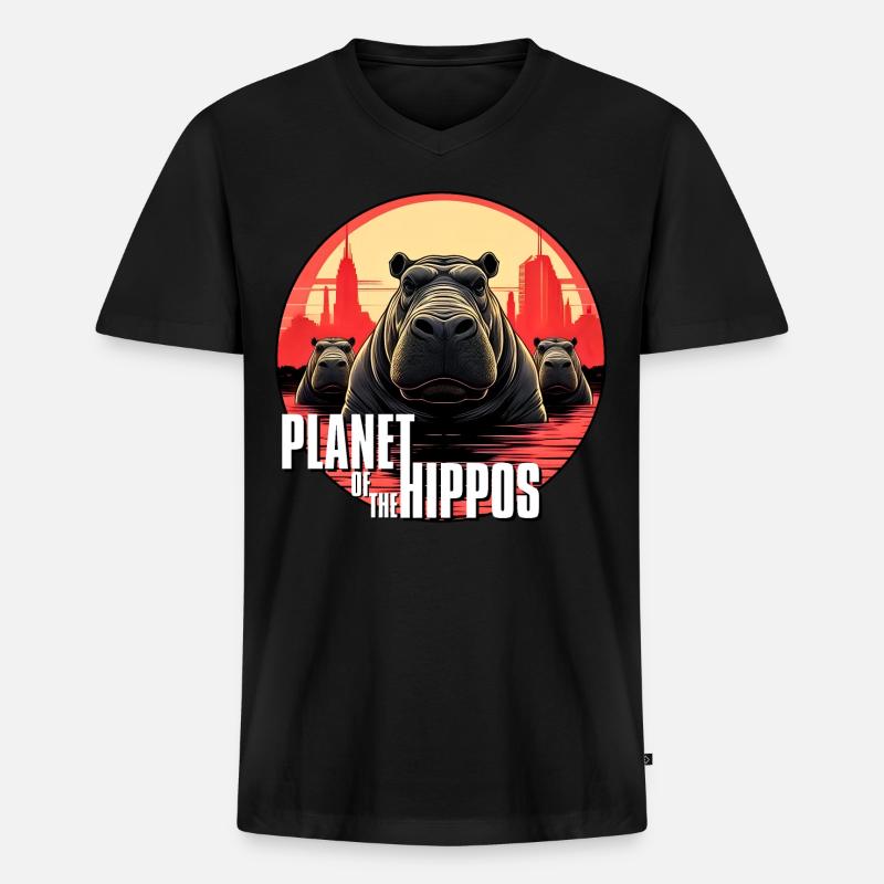 Planet der Nilpferde - Männer Premium Bio T-Shirt mit V-Ausschnitt - Schwarz