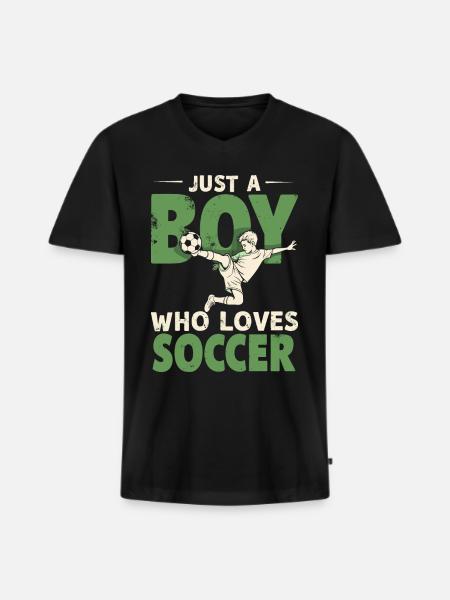 Fußball Fußballer, Fussballspieler Junge - Männer Premium Bio T-Shirt mit V-Ausschnitt - Schwarz