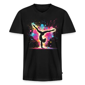 Turnen Gymnastik Turnerin Akrobatik Bodenturnen - Männer Premium Bio T-Shirt mit V-Ausschnitt - Schwarz - Vorne - Nico (187cm)