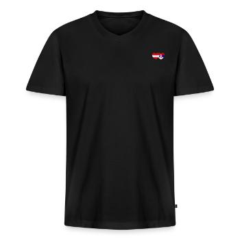 Autriche Serbie Drapeau Cœur - T-shirt encolure en V Premium bio Homme - noir - Devant - Nico (187cm)