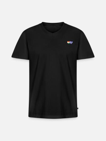 Inde Grèce Drapeau Coeur - T-shirt encolure en V Premium bio Homme - noir
