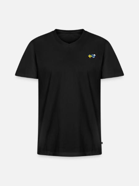 Sverige Finland Flagga Hjärta - Ekologisk premium-T-shirt med V-ringning herr - svart