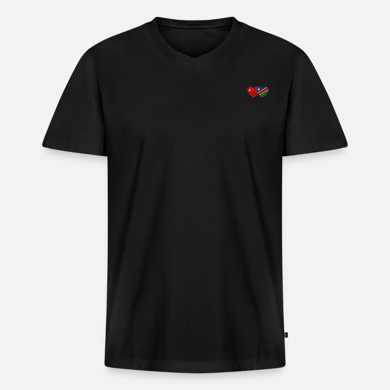 China Namibia Flagge Herz - Männer Premium Bio T-Shirt mit V-Ausschnitt - Schwarz