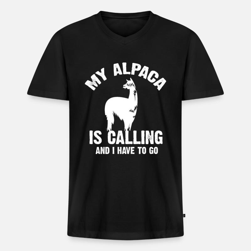 Alpaka Calling Tshirt - Männer Premium Bio T-Shirt mit V-Ausschnitt - Schwarz