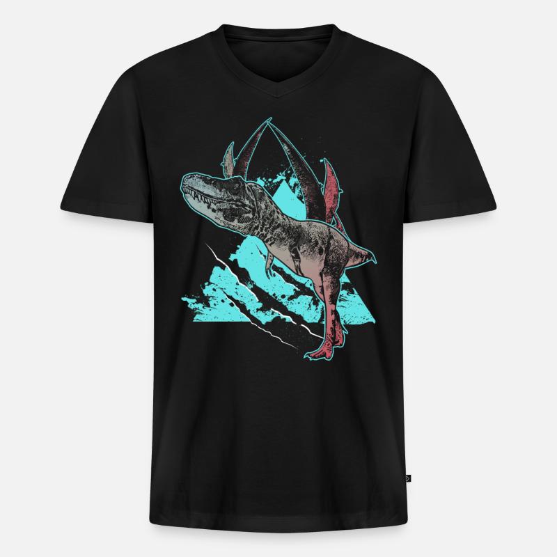 Dinosaurier Jäger Tarbosaurus Fossil Reptil - Männer Premium Bio T-Shirt mit V-Ausschnitt - Schwarz