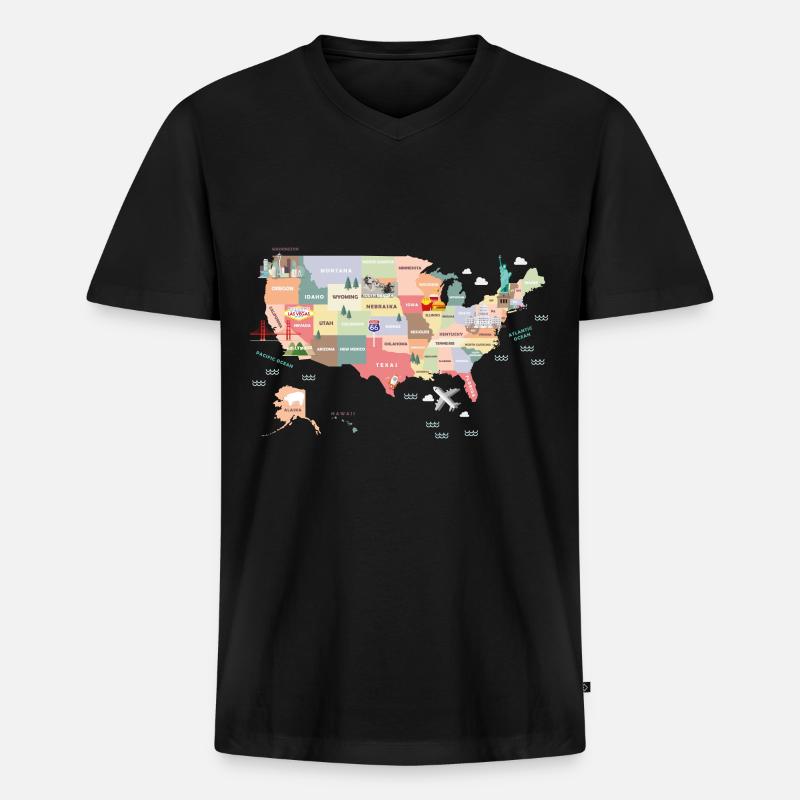 USA - Männer Premium Bio T-Shirt mit V-Ausschnitt - Schwarz