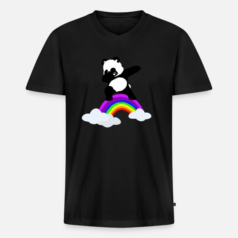 Dabbender Panda Regenbogen Kinder Baby - Männer Premium Bio T-Shirt mit V-Ausschnitt - Schwarz
