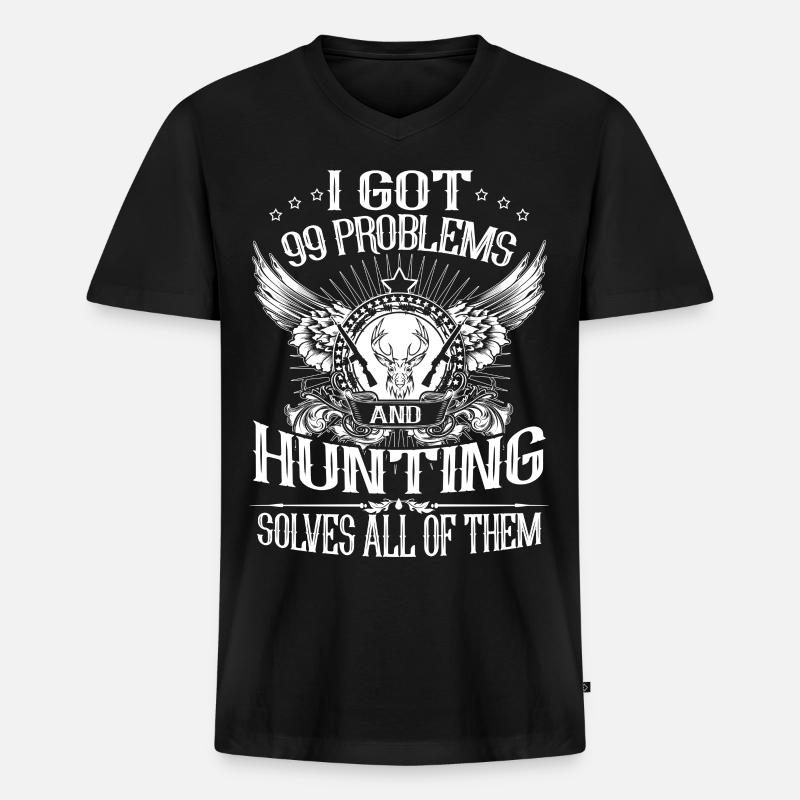 Hunting Solves Problem - Men's Premium Organic T-shirt with V-neck - black