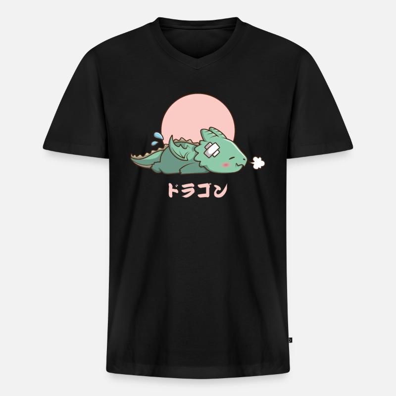 Kawaii schlafender Drache - Männer Premium Bio T-Shirt mit V-Ausschnitt - Schwarz