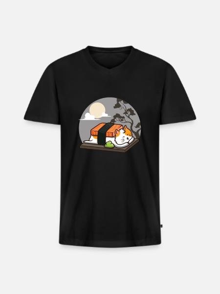 Chat sushi - T-shirt encolure en V Premium bio Homme - noir